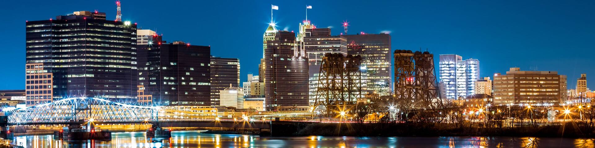 Newark, NJ cityscape by night