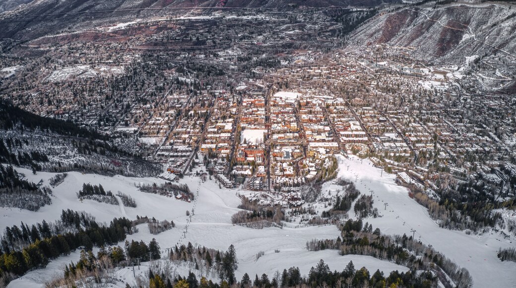 Aerial View of the world famous Colorado Ski Town during Winter