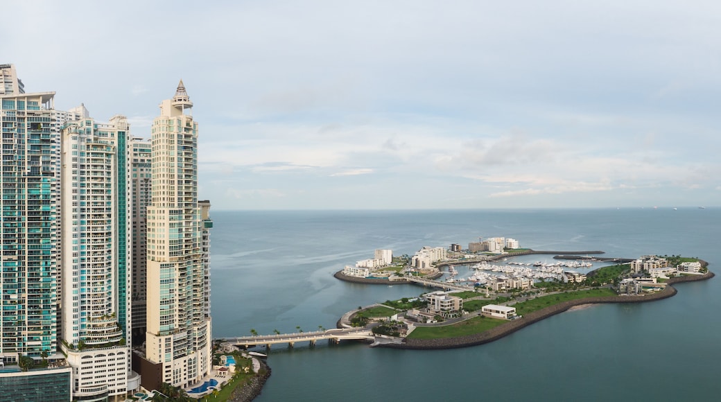 Panama City: Luxury hotels and condo towers in the Punta Pacifica and the ocean reef marina and islands in Panama city in Central America.