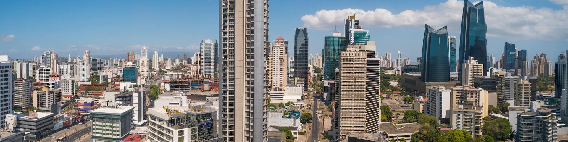 Aerial cityscape skyline of Panama City