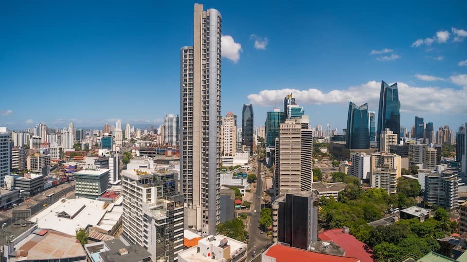 Aerial cityscape skyline of Panama City