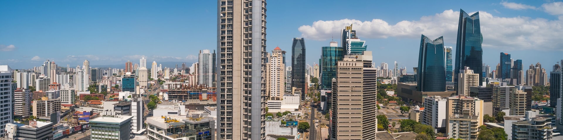 Aerial cityscape skyline of Panama City