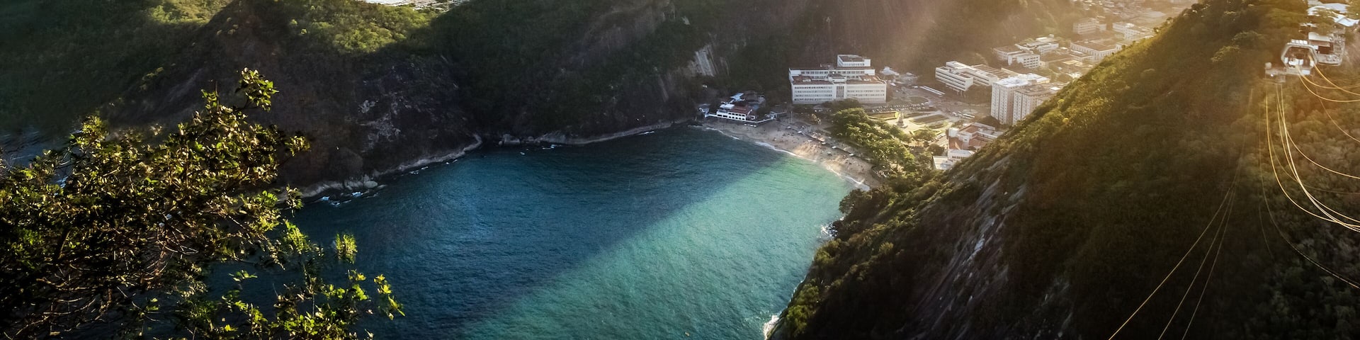 Aerial view of Rio de Janeiro Coast with Copacabana and Praia Vermelha beach at sunset - Rio de Janeiro, Brazil