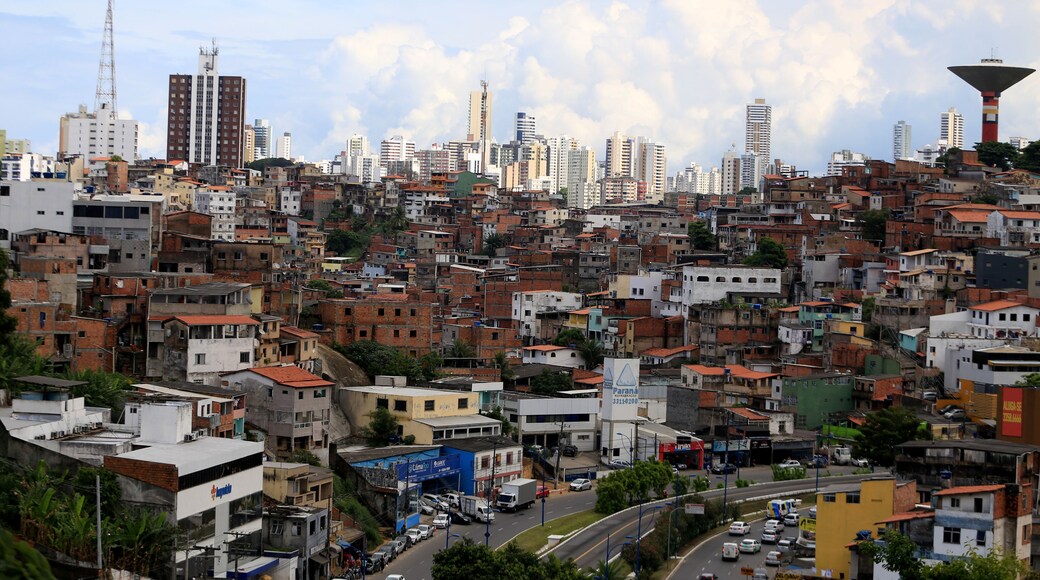 salvador, bahia, brazil - april 17, 2019: view of dwellings in a favela area in the Federacao neighborhood in the city of Salvador.
