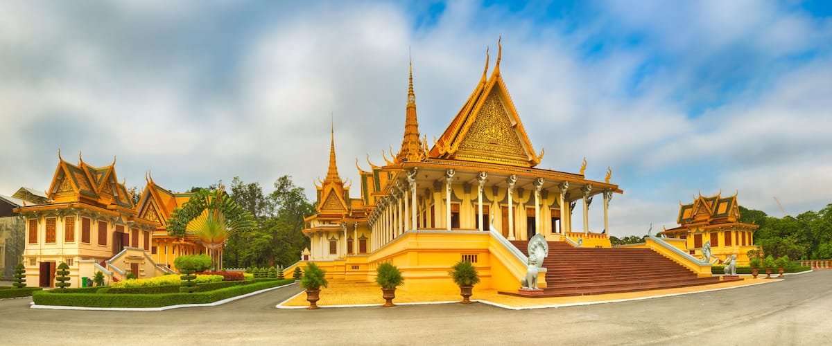 The throne hall inside the Royal Palace in Phnom Penh, Cambodia. Panorama