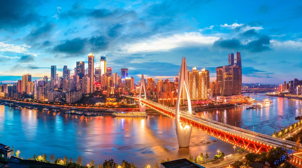 Night city architecture landscape and colorful lights in Chongqing
