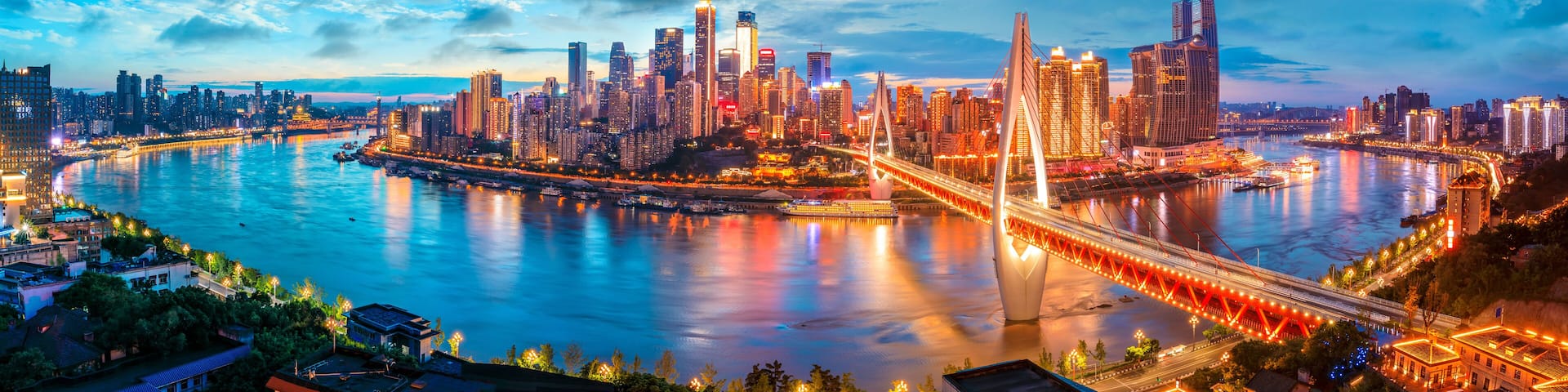 Night city architecture landscape and colorful lights in Chongqing