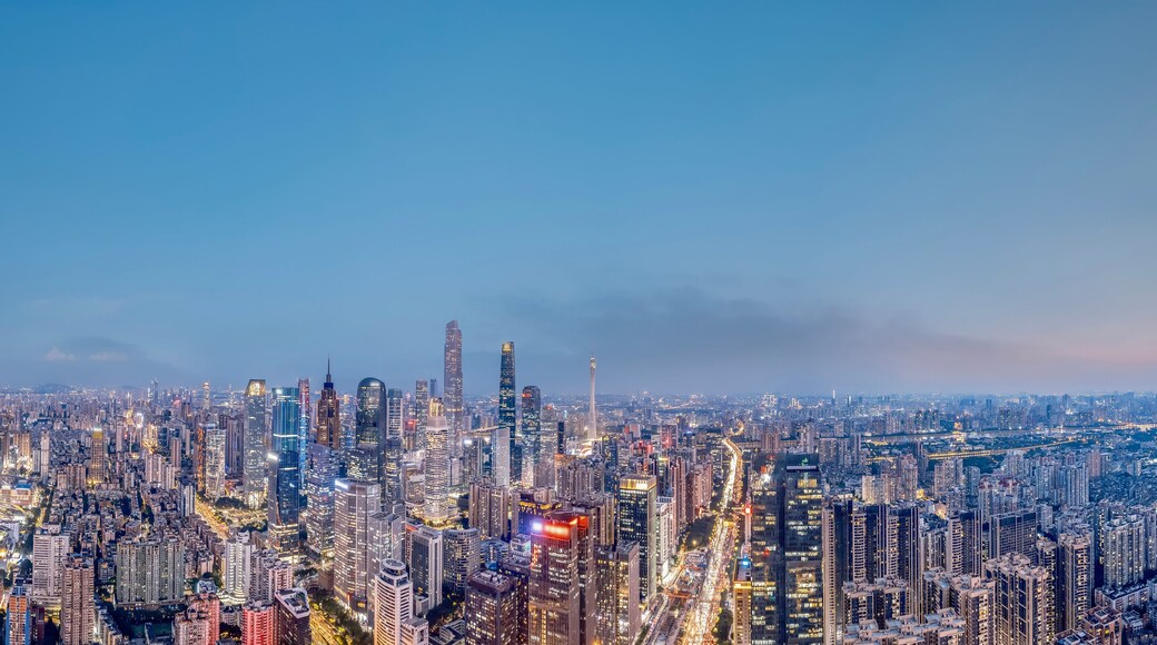 Aerial photography of Guangzhou city center skyline at night