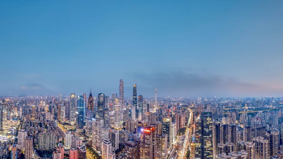 Aerial photography of Guangzhou city center skyline at night