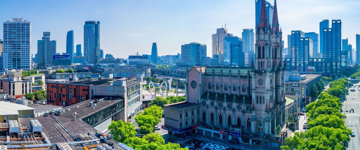 A view of the Catholic Church at Tianyi Square in Ningbo, Zhejiang Province, China