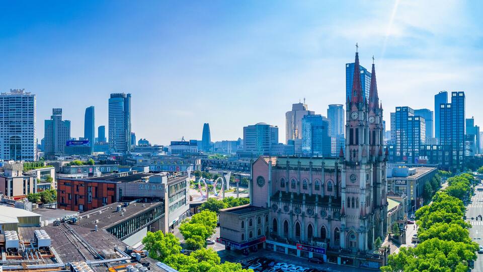 A view of the Catholic Church at Tianyi Square in Ningbo, Zhejiang Province, China