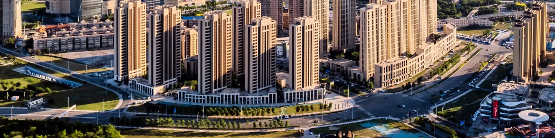 Aerial photography of the skyline of cities along the Haihe River in Tianjin Binhai New Area, China