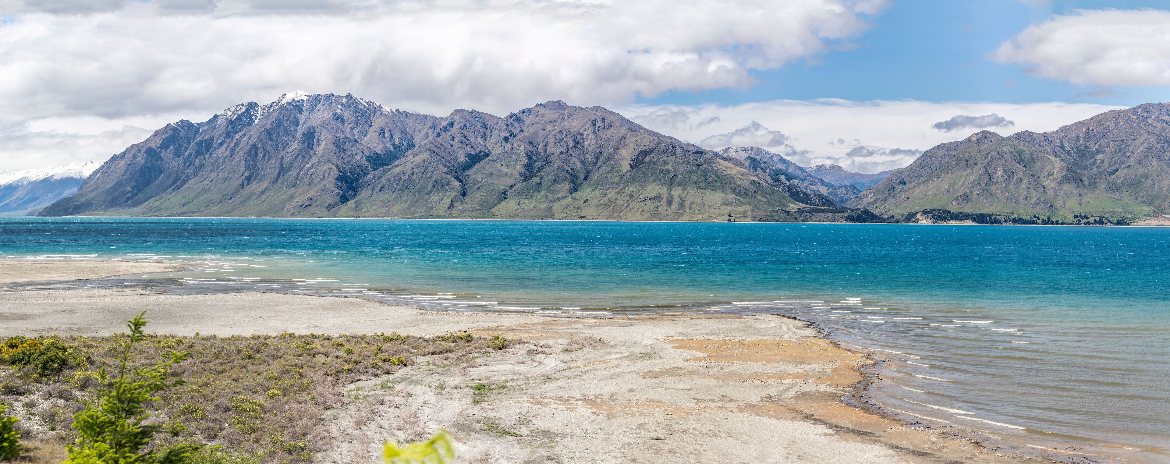 lake Hawea eastern shore landscape, from west coast near Albert Town, Otago, New Zealand
