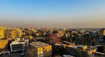 Beautiful orange sunset in the Cairo, Egypt. View from the rooftop on the Maadi district