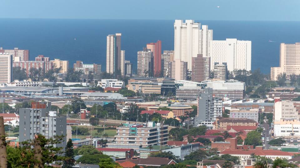 Durban-South Africa-January 2020-A view of durban central, glenwood, and the ocean in the distance