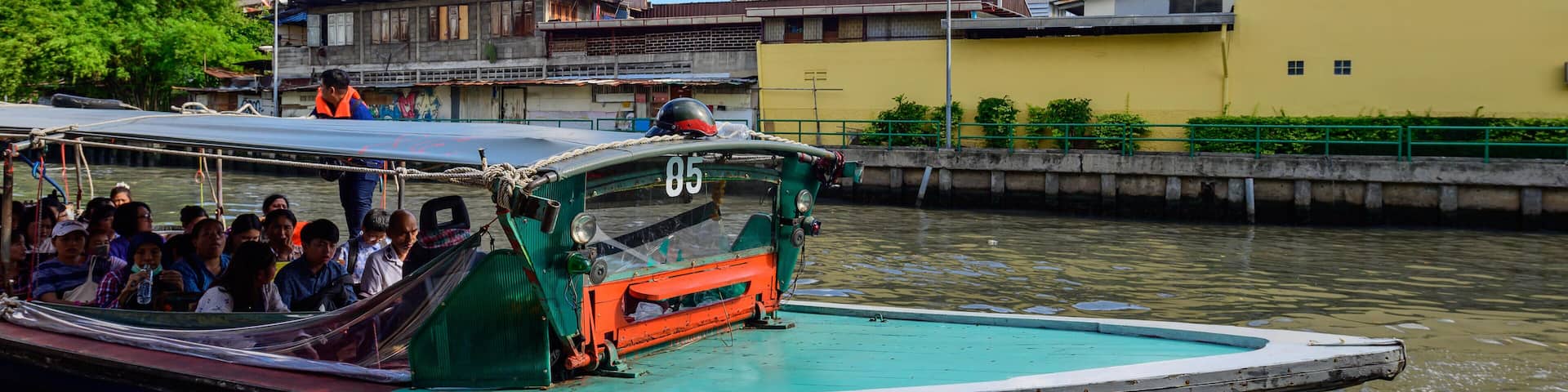 Boat at Phanfa Leelard pier is near Wat Saket in Saen Saep Canal