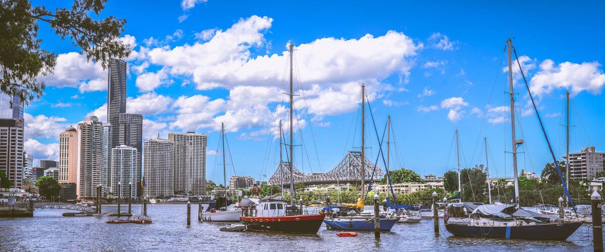 Modern buildings located by Brisbane river