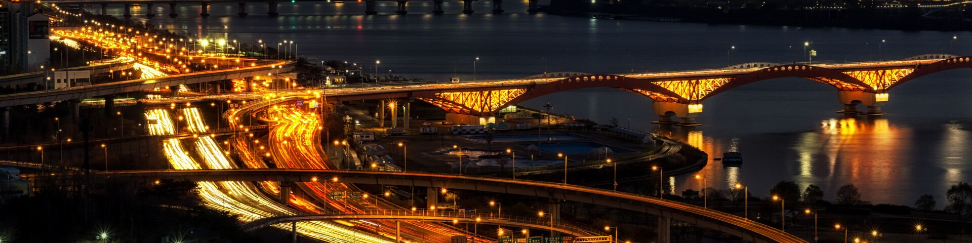 Night traffic over han river in seoul