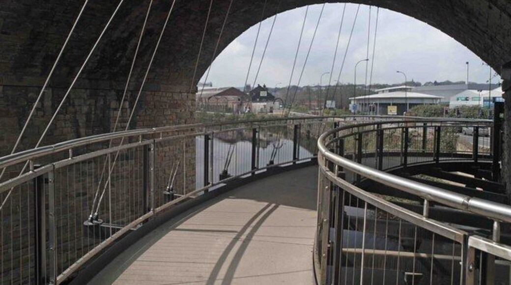 Suspended walkway under Norfolk bridge On the 5 weir's walk Sheffield.