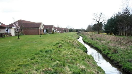 River Foss at New Earswick The bungalows are part of the Hartrigg Oaks retirement community.