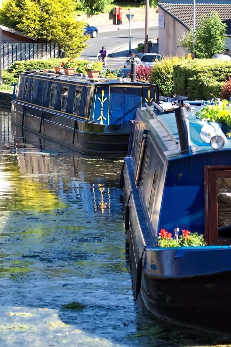 Barges moored at Rodley. Near Leeds in West Yorkshire