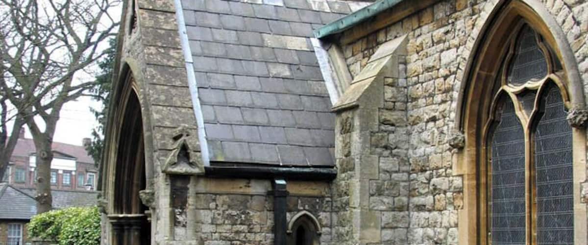 Porch of the Church of England parish church of St Leonard, Heston, Middlesex