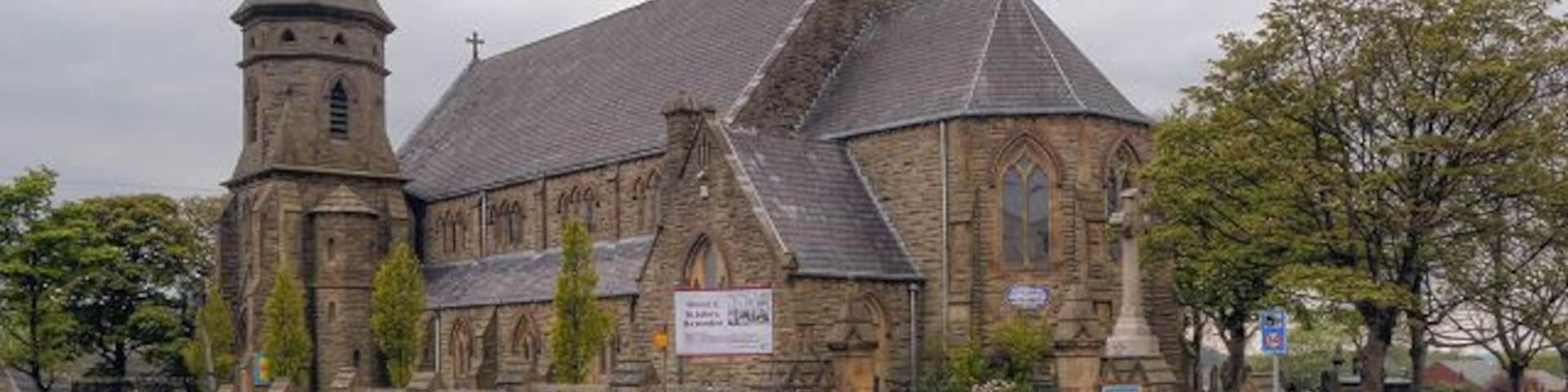 St John the Baptist's parish church, Manchester Road, Baxenden, Lancashire, seen from the east