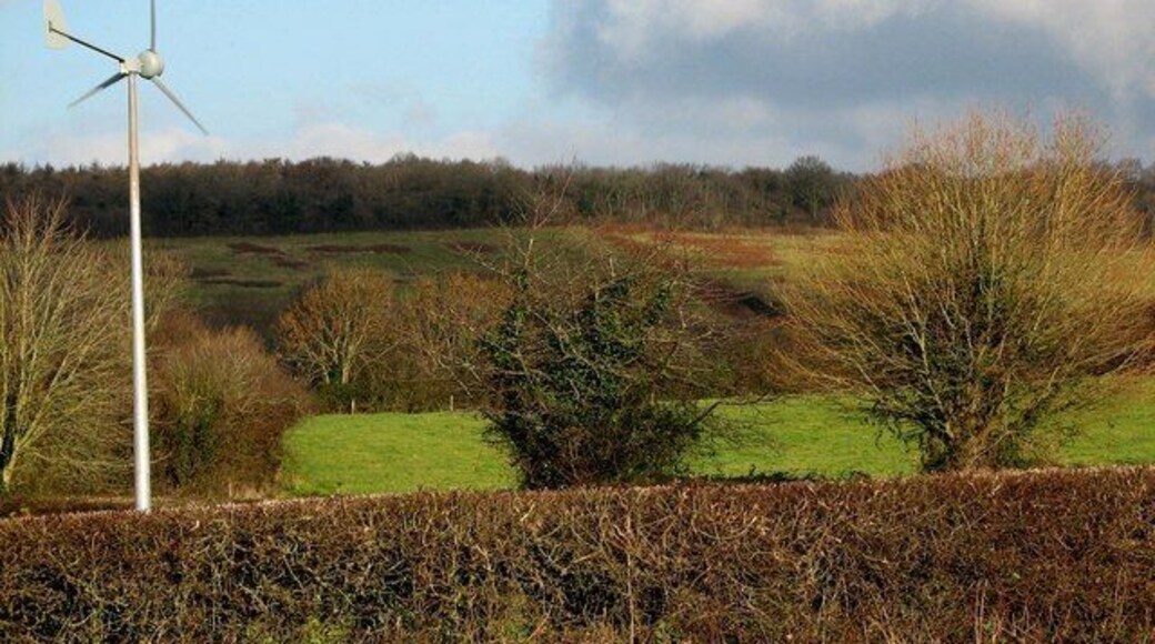 Winscombe Fields & Hedges Taken just after midday on Christmas Day 2008, look - a rare moment of blue sky! The small turbine is situated at the back of Winscombe Primary School playing fields, the first school to have one in North Somerset (see link). The woods on the horizon are situated near the dis-used Sandford Quarry. http://www.thewestonmercury.co.uk/content/twm/news/story.aspx?brand=westonmercury&category=news&tBrand=westonmercury&tCategory=znews&itemid=WeED23%20Jan%202009%2015%3A28%3A32%3A017