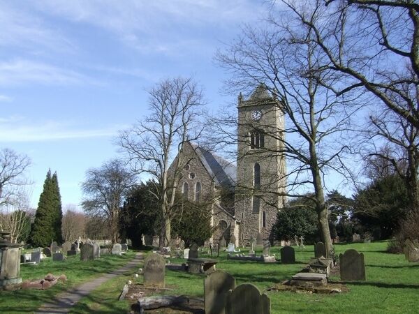 St George's parish church and churchyard, Church Street, St George's, Telford, Shropshire, seen from the southwest