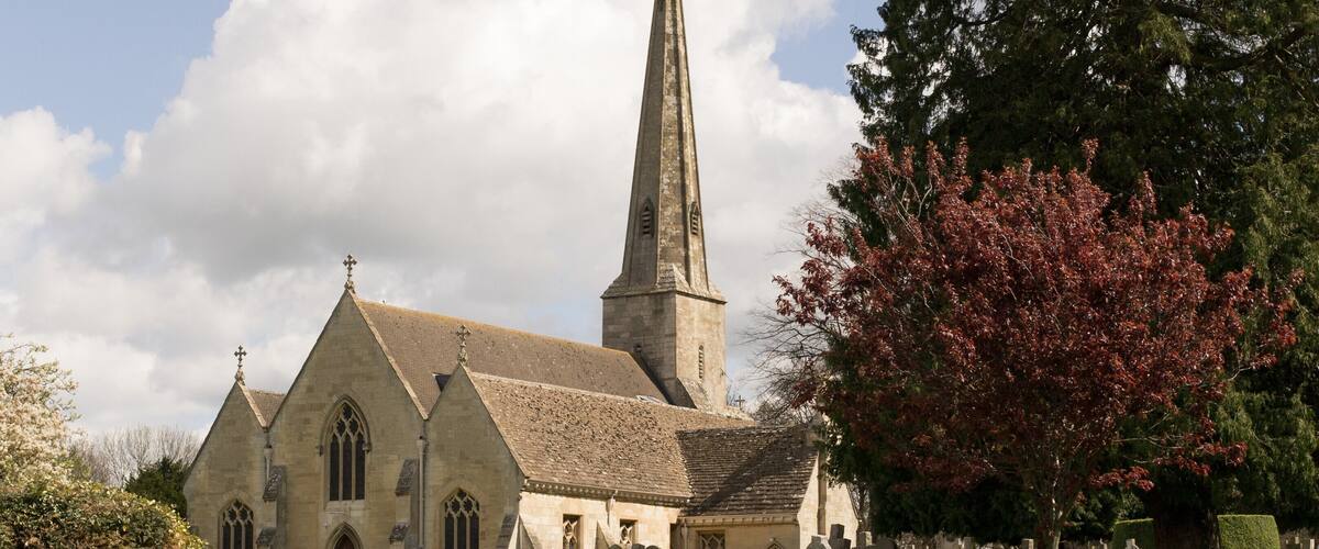 St Peter's parish church, Leckhampton, Gloucestershire, seen from the southwest