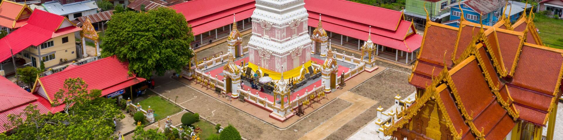 Aerial view Phra That Renu Nakhon temple, Nakhon Phanom Thailand