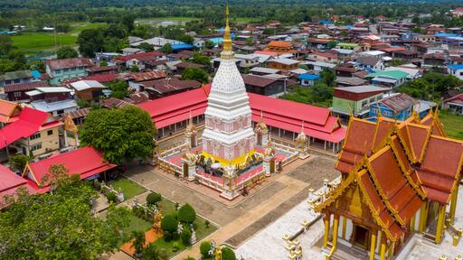 Aerial view Phra That Renu Nakhon temple, Nakhon Phanom Thailand