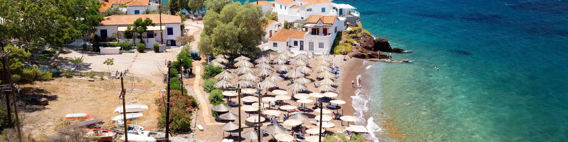 Travel to Greece. Vlychos Beach, Hydra, Greece