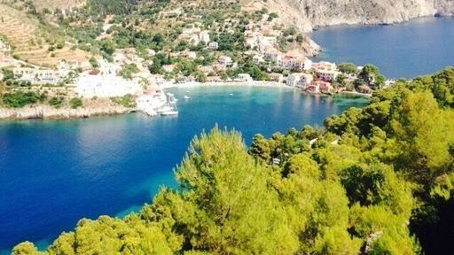 View from the top of the fortress Fourio in Cephalonia, Greece.
Easy paved path makes for a wheelchair friendly hike to top of this fort. Worth the effort. Stunning view.