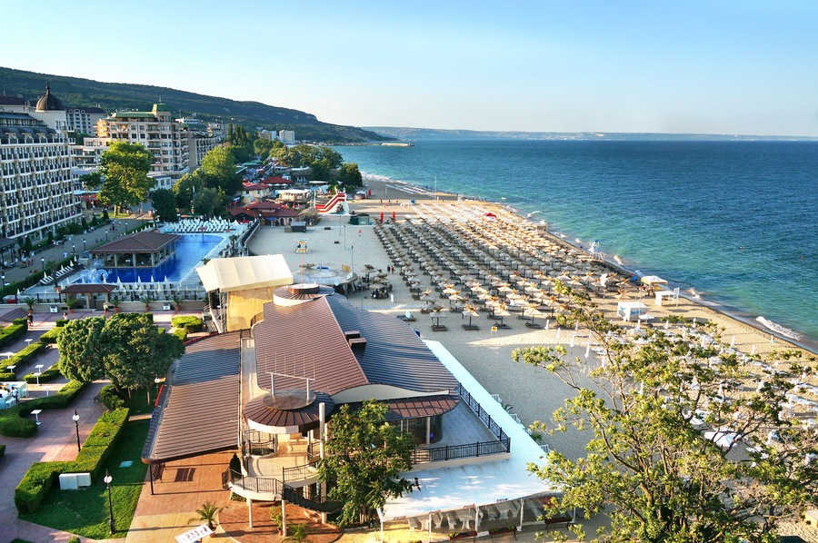 Resort Sunny Beach Bulgaria panorama of the beach and hotels. Panoramic view Sunny Beach Bulgaria., Shutterstock ID 515098231, SF SSA Case with Manager Approval: Case 07151371, Job: Prepay credit, Cli