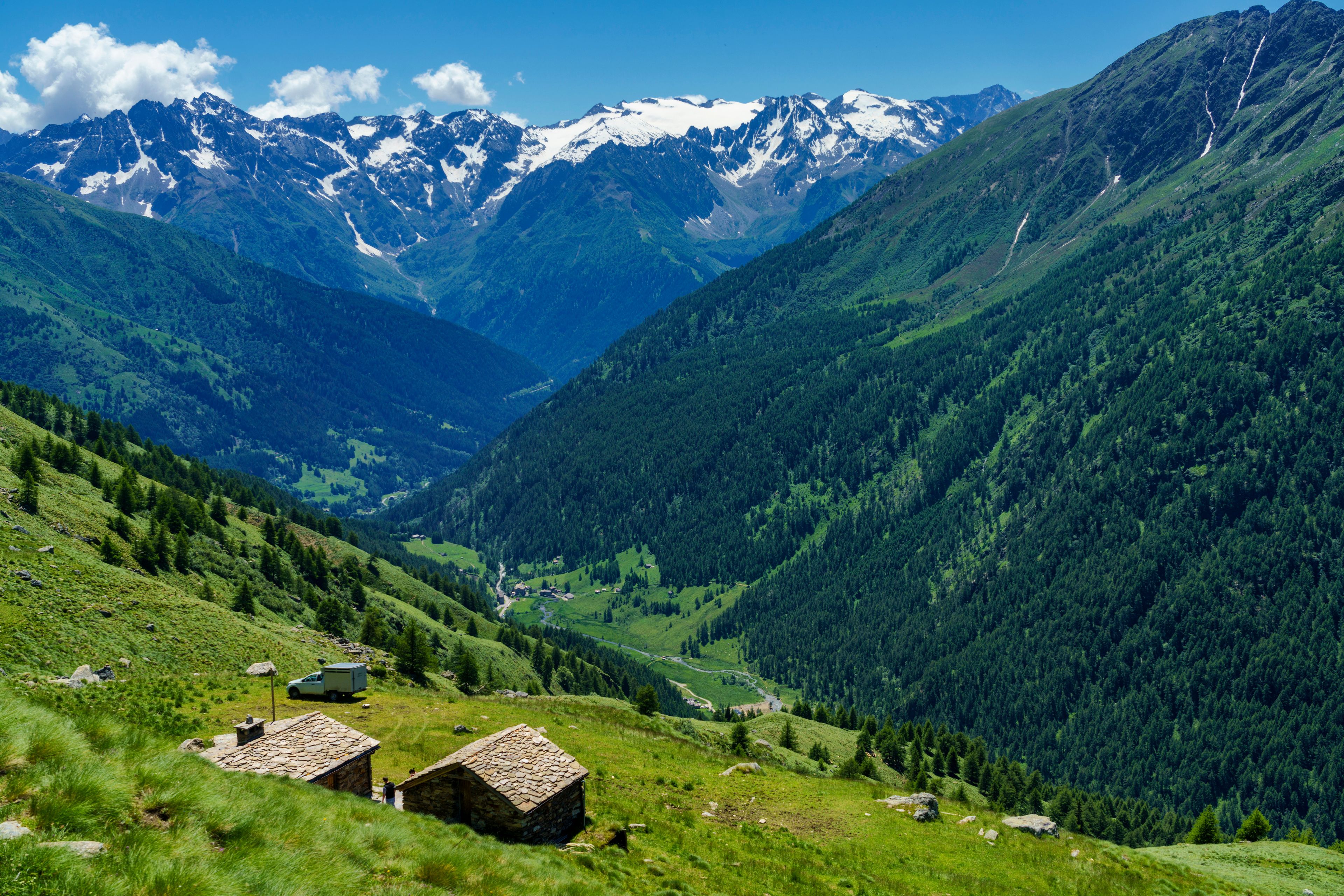Passo Gavia, mountain pass in Lombardy, Italy, to Val Camonica at summer