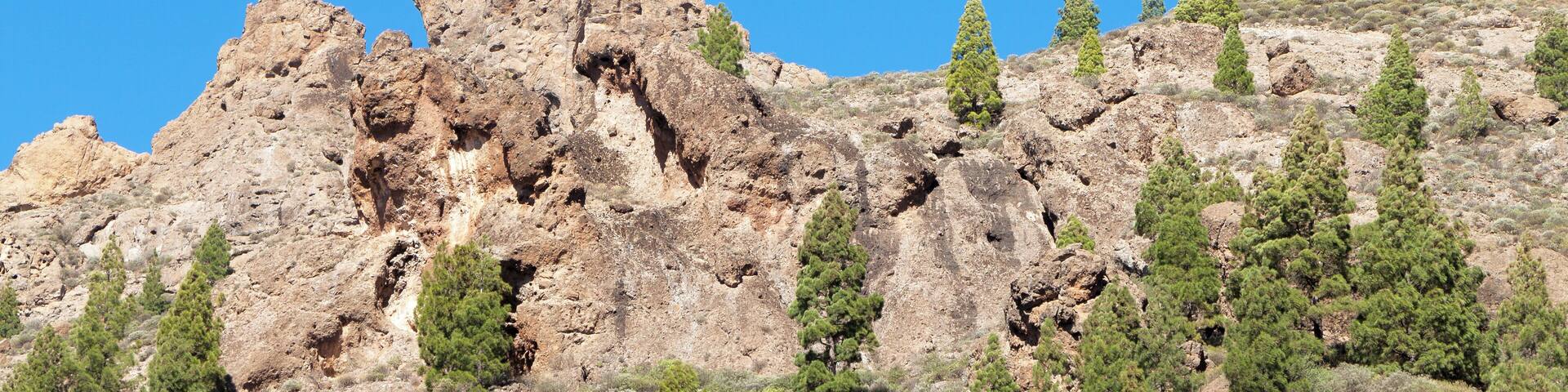 Rock formation north of Ayacata, Tejeda, Gran Canaria, Canary Islands, Spain. On the right side the so called "El Monje" or "El Fraile" (The Monk).