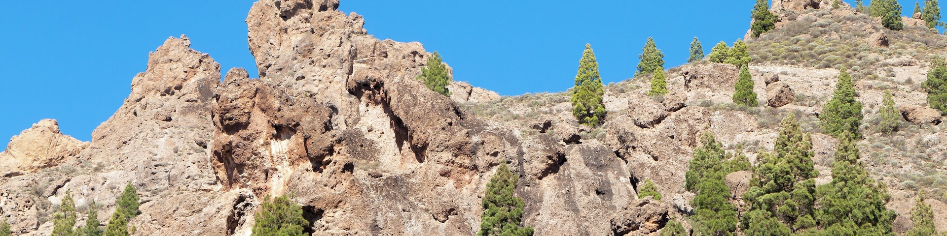 Rock formation north of Ayacata, Tejeda, Gran Canaria, Canary Islands, Spain. On the right side the so called "El Monje" or "El Fraile" (The Monk).