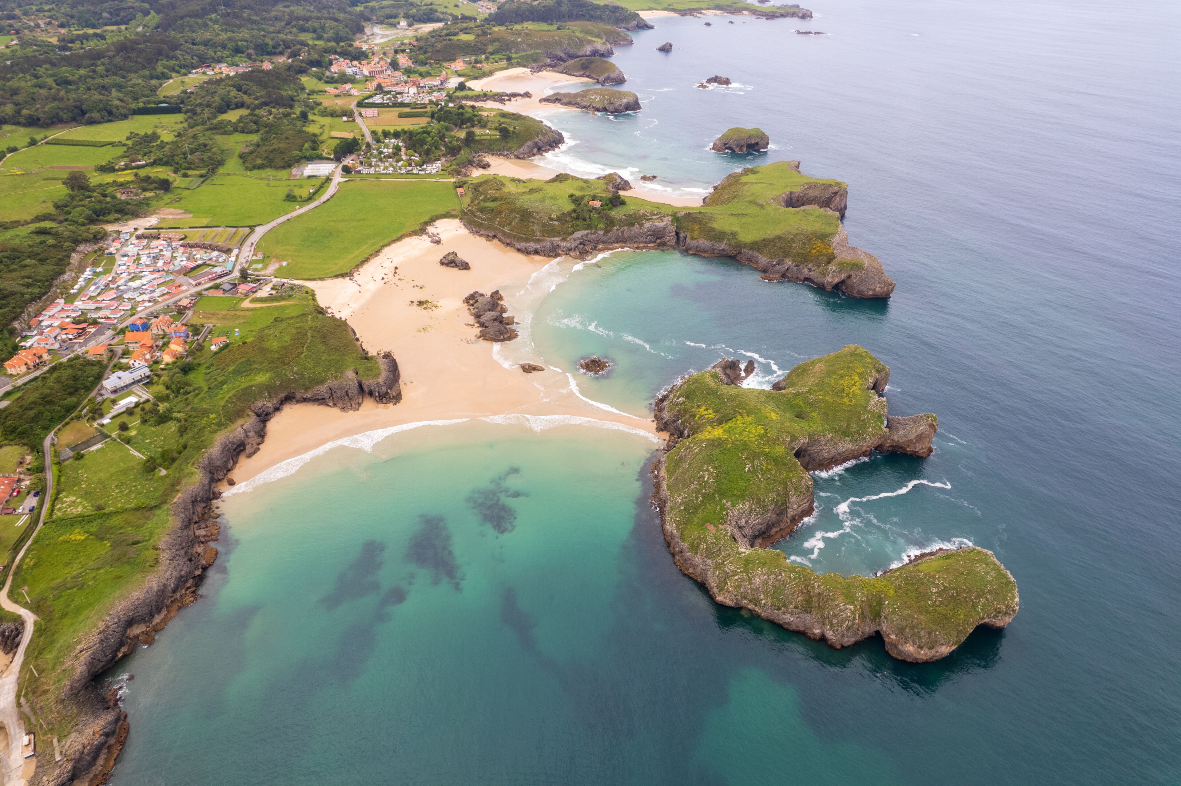 Aerial view of Playa de las Cámaras on north of Spain
