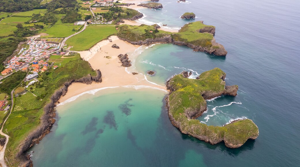Aerial view of Playa de las Cámaras on north of Spain