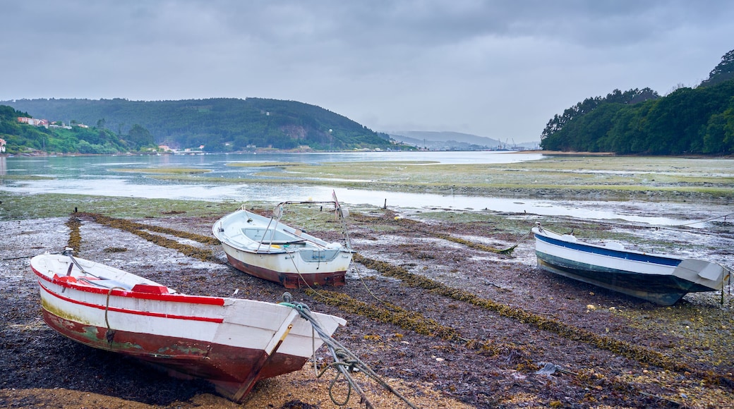 Traditional fishing rowing boat on the Galician coast, northern Spain
