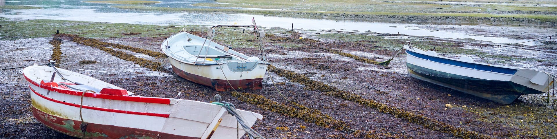 Traditional fishing rowing boat on the Galician coast, northern Spain