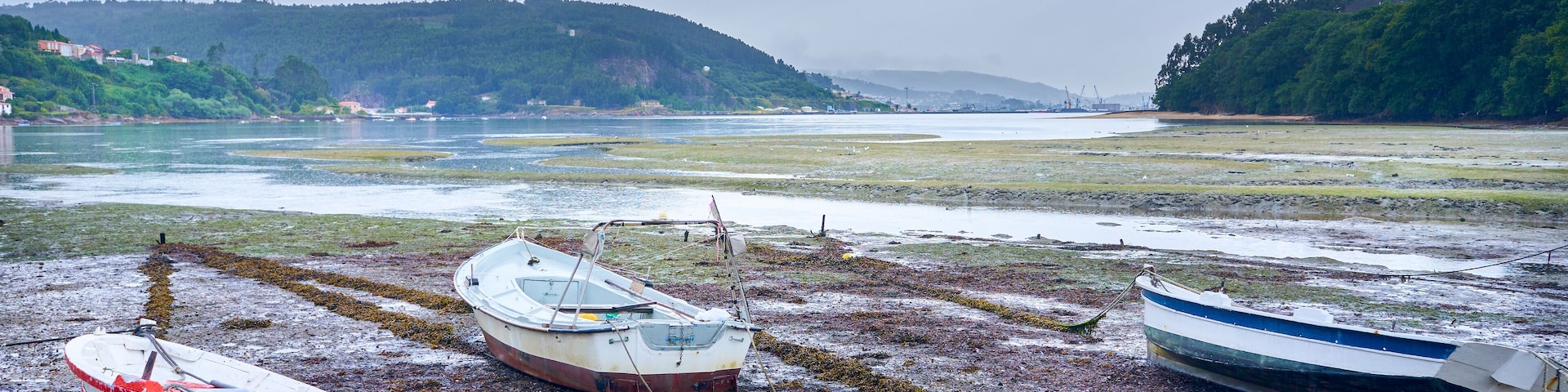 Traditional fishing rowing boat on the Galician coast, northern Spain