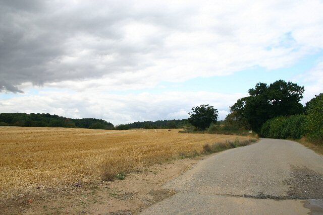 Private track at Baylham. This tarmac track leads to a pit owned by Lafarge Aggregates.