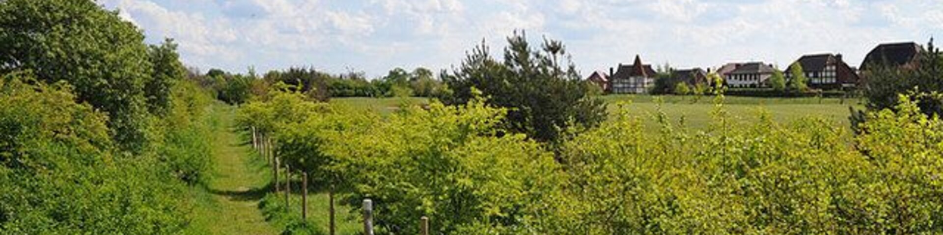 Footpath near Great Denham golf course, near to Biddenham, Bedfordshire, Great Britain. The footpath leads to Biddenham village.