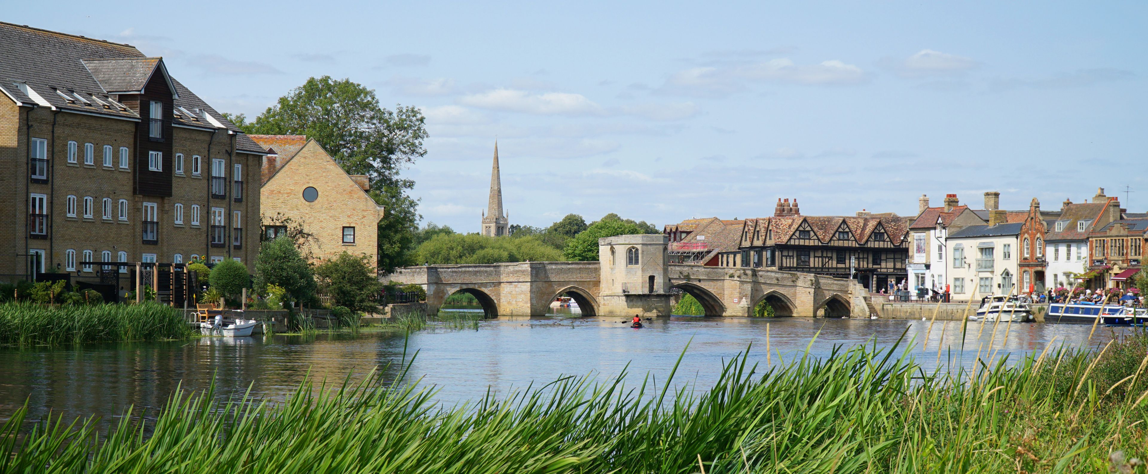 Historic bridge and river Ouse at St Ives Cambridgeshire.