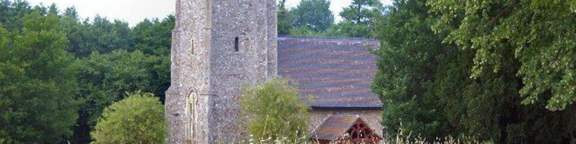 Washbrook Church. St Mary's is another good example of a church detached from its village. It is disused and the graveyard overgrown. It is managed by the Churches Conservation Trust.