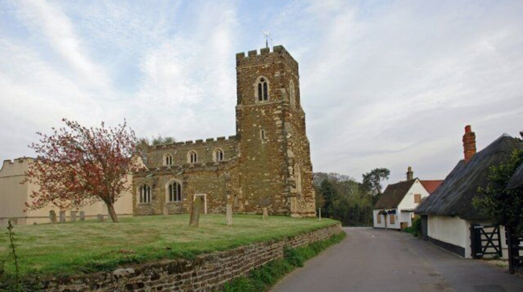 Flitton Church and surrounds. Flitton church has an attached mausoleum (visible on the left) for the de Grey family of Wrest Park, Silsoe.