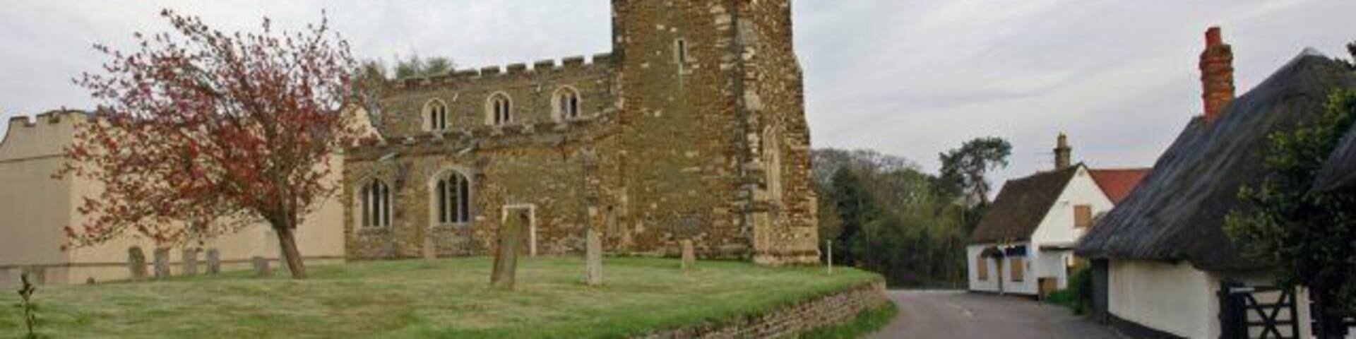 Flitton Church and surrounds. Flitton church has an attached mausoleum (visible on the left) for the de Grey family of Wrest Park, Silsoe.