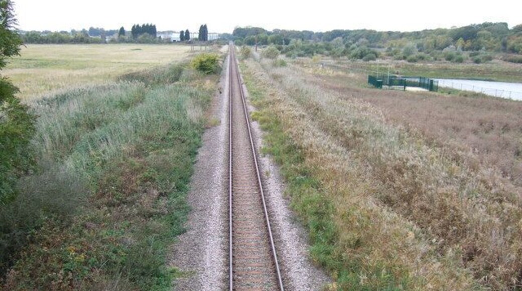 Freight rail to Kings Lynn This single track runs from a quarry in Leziate to Kings Lynn and is/was used to carry sand for glass making. Judging by the state of the rusty rails it is not used very much.